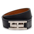 Hermes Double Tour Strand Bracelet T1 Black Silver Leather