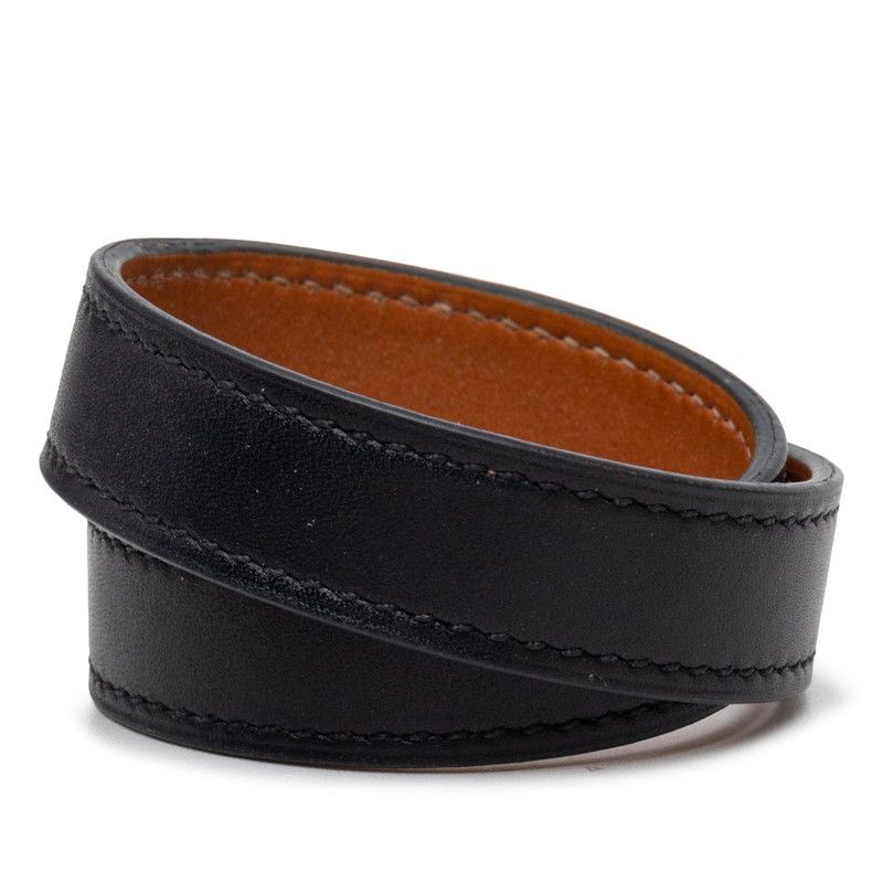 Hermes Double Tour Strand Bracelet T1 Black Silver Leather — view 3