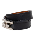 Hermes Double Tour Strand Bracelet T1 Black Silver Leather — view 2