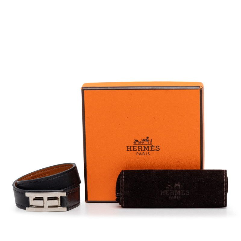 Hermes Double Tour Strand Bracelet T1 Black Silver Leather — view 7