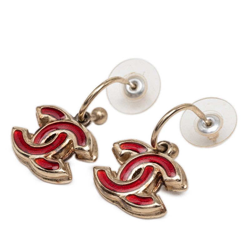 Chanel CC Logo Hoop Earrings 08 Gold Red Plated