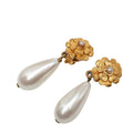 Chanel Camellia Vintage Swing Earrings 93 Gold White Plated Faux Pearl