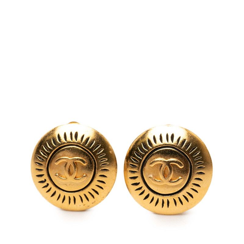 Chanel CC Logo Vintage Round Earrings 96 Gold Plated