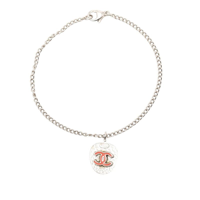 Chanel CC Logo Strawberry Motif Chain Bracelet Silver Pink Purple Metal — view 2