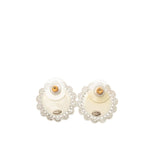 Chanel CC Logo Flower Motif Round Stud Earrings 15 White Faux Pearl Plated — view 2