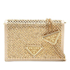 Prada Mini Chain Shoulder Bag Gold Beige Satin Crystal Leather