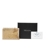 Prada Mini Chain Shoulder Bag Gold Beige Satin Crystal Leather — view 9