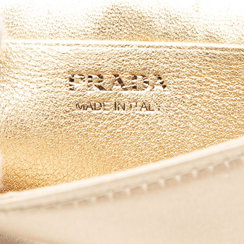 Prada Mini Chain Shoulder Bag Gold Beige Satin Crystal Leather — view 8