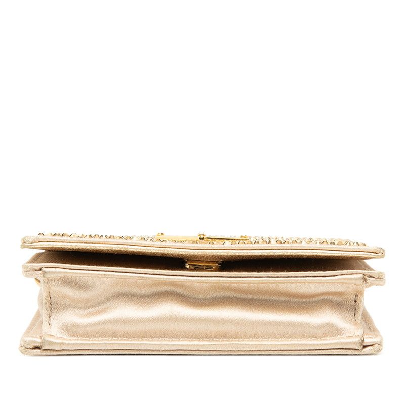 Prada Mini Chain Shoulder Bag Gold Beige Satin Crystal Leather — view 3