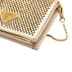 Prada Mini Chain Shoulder Bag Gold Beige Satin Crystal Leather — view 4