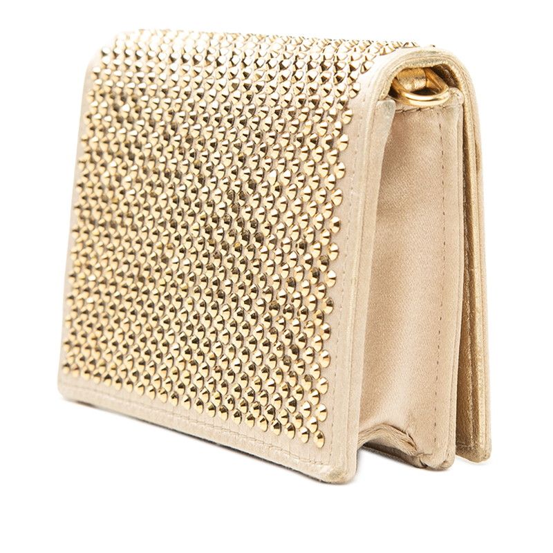 Prada Mini Chain Shoulder Bag Gold Beige Satin Crystal Leather — view 2