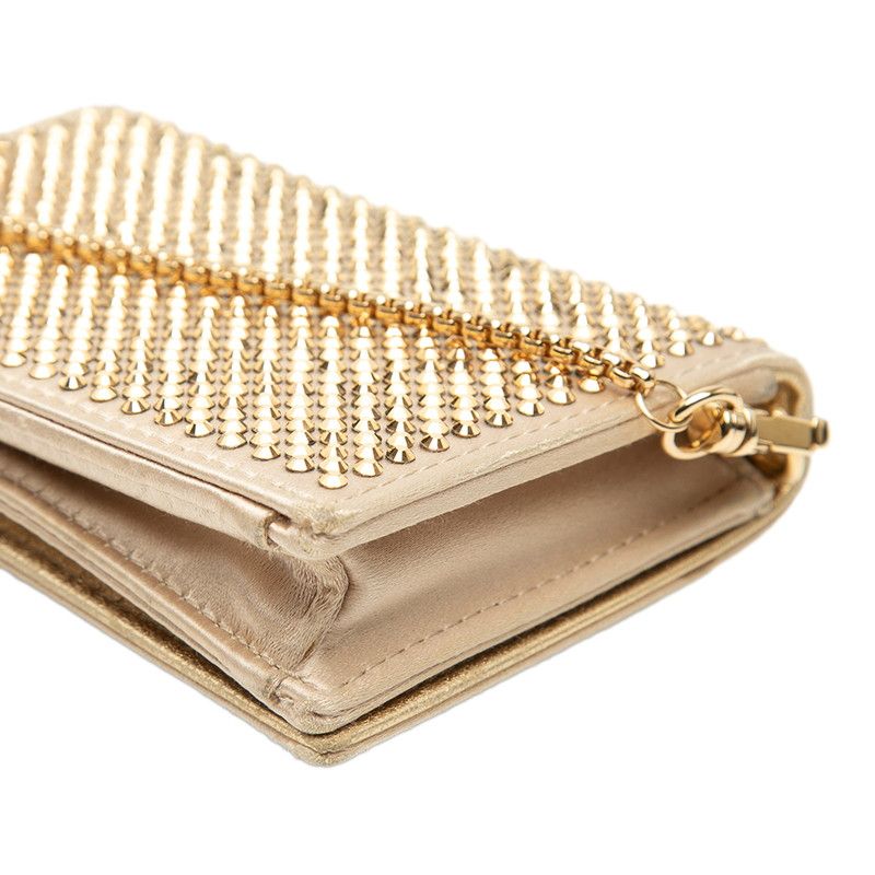 Prada Mini Chain Shoulder Bag Gold Beige Satin Crystal Leather — view 5