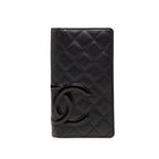 Chanel Cambon Line Quilted CC Logo Long Bifold Wallet Black Pink Leather Enamel