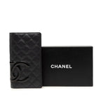 Chanel Cambon Line Quilted CC Logo Long Bifold Wallet Black Pink Leather Enamel — view 8
