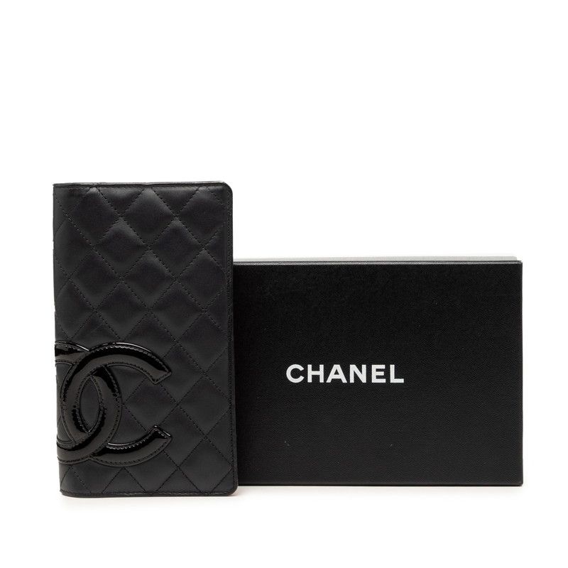 Chanel Cambon Line Quilted CC Logo Long Bifold Wallet Black Pink Leather Enamel — view 8