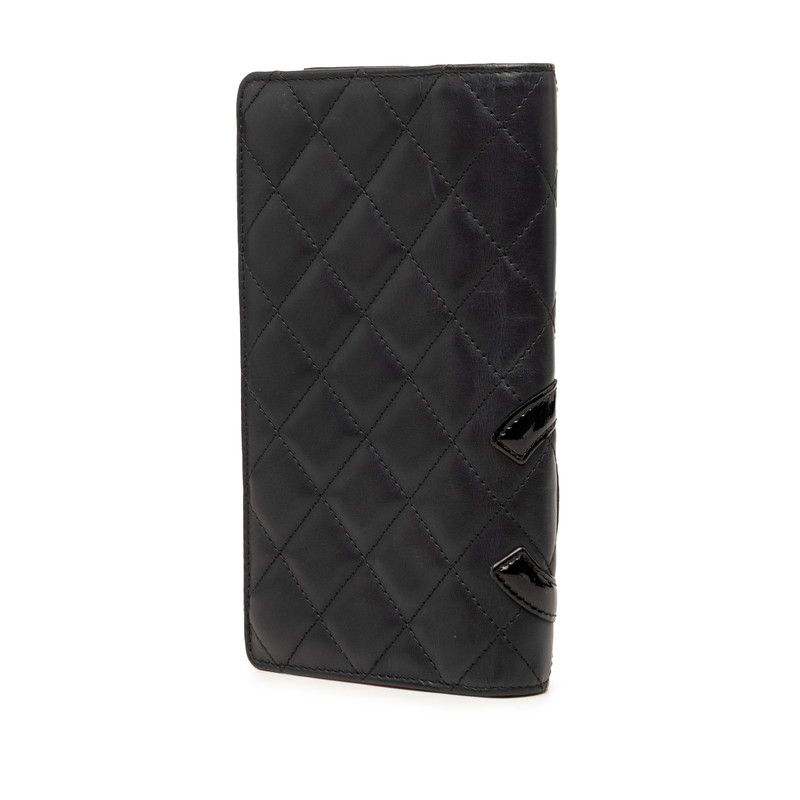 Chanel Cambon Line Quilted CC Logo Long Bifold Wallet Black Pink Leather Enamel — view 2