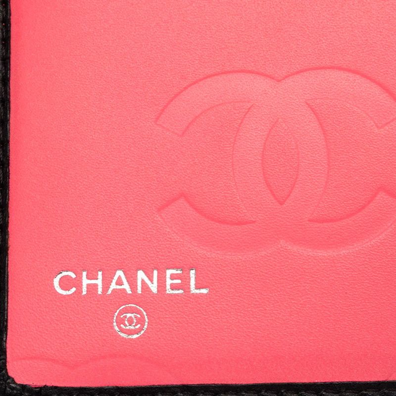 Chanel Cambon Line Quilted CC Logo Long Bifold Wallet Black Pink Leather Enamel — view 6