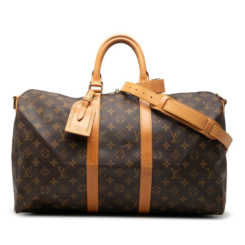 Louis Vuitton Monogram Keepall Bandouliere 45 Boston Bag 2-Way Brown Leather