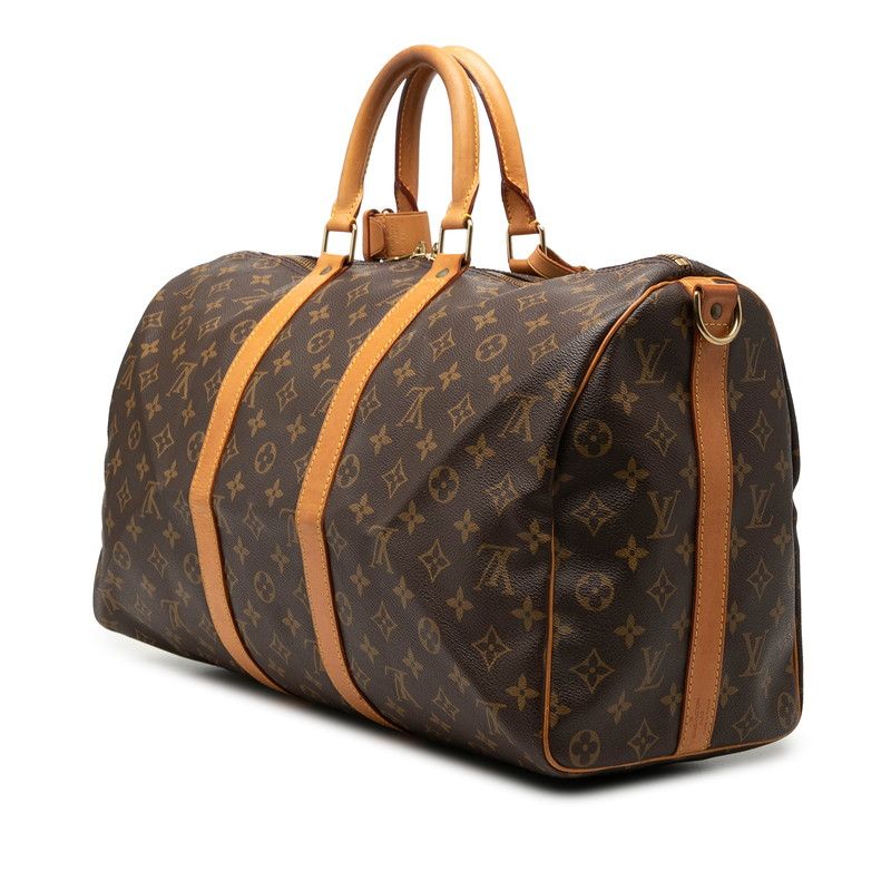 Louis Vuitton Monogram Keepall Bandouliere 45 Boston Bag 2-Way Brown Leather — view 2