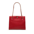 Chanel CC Logo Chain Shoulder Bag Tote Red Caviar Leather