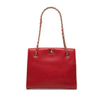 Chanel CC Logo Chain Shoulder Bag Tote Red Caviar Leather