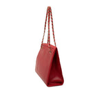 Chanel CC Logo Chain Shoulder Bag Tote Red Caviar Leather — view 2