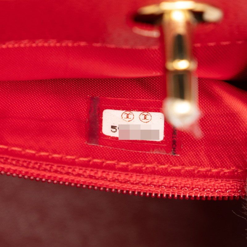 Chanel CC Logo Chain Shoulder Bag Tote Red Caviar Leather — view 6