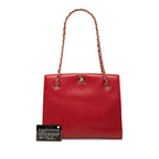 Chanel CC Logo Chain Shoulder Bag Tote Red Caviar Leather — view 7