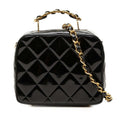 Chanel Quilted Chain Shoulder Bag 2-Way Black Patent Leather