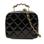 Chanel Quilted Chain Shoulder Bag 2-Way Black Patent Leather