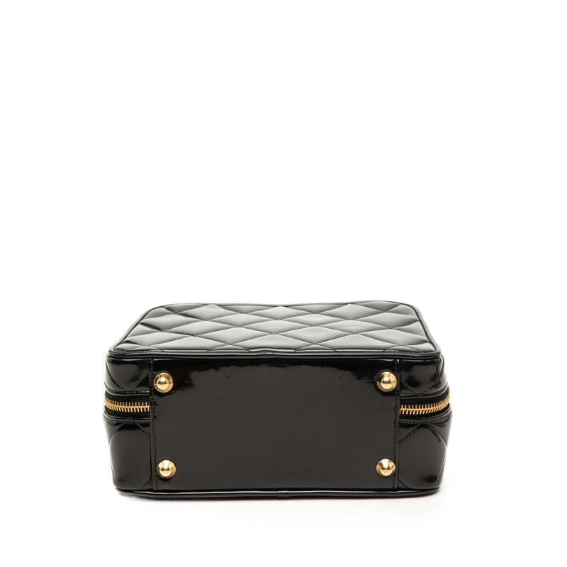 Chanel Quilted Chain Shoulder Bag 2-Way Black Patent Leather — view 3