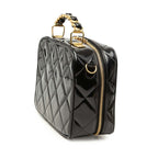 Chanel Quilted Chain Shoulder Bag 2-Way Black Patent Leather — view 2