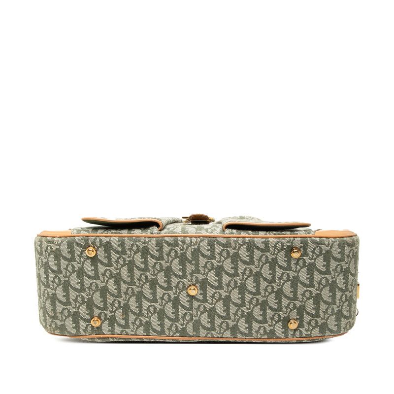Dior Trotter Double Saddle Bag Jacquard Green Beige Canvas Leather — view 3