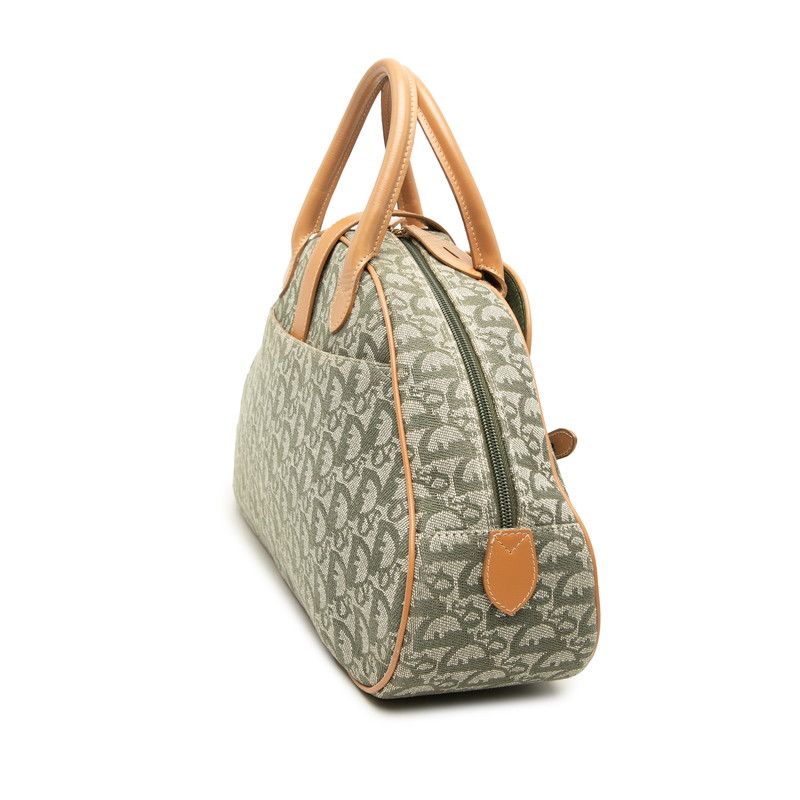 Dior Trotter Double Saddle Bag Jacquard Green Beige Canvas Leather — view 2