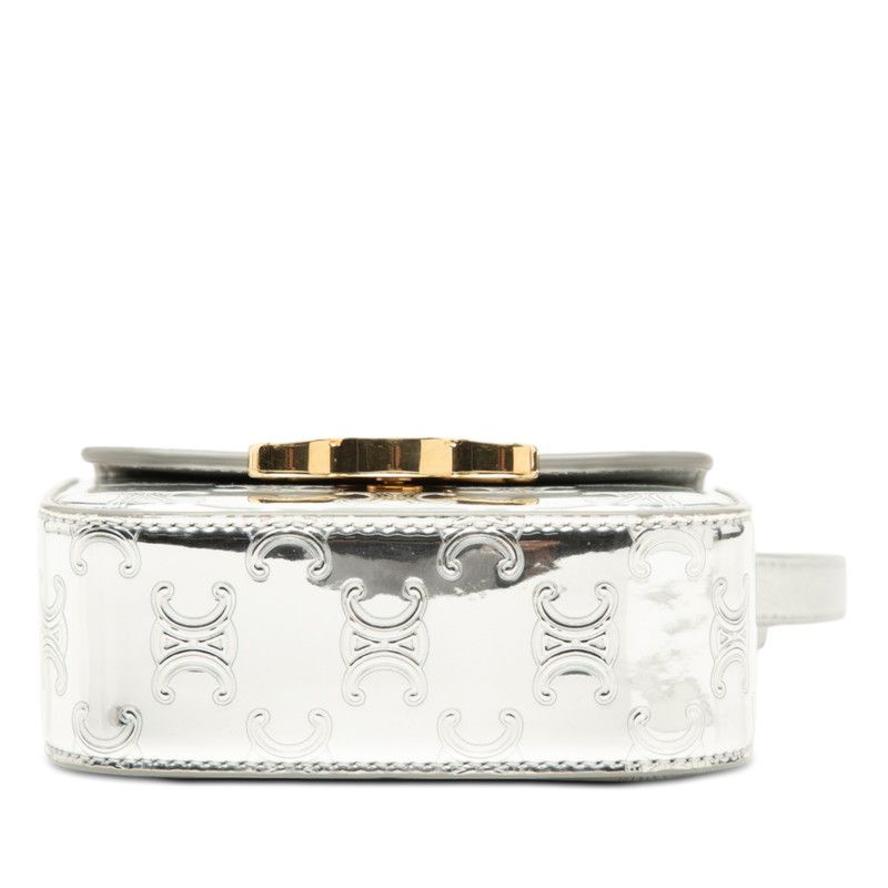 Celine Triomphe Mini Clutch Crossbody Shoulder Bag Pochette Silver Patent — view 3