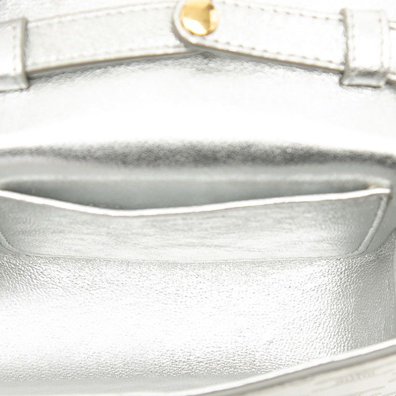Celine Triomphe Mini Clutch Crossbody Shoulder Bag Pochette Silver Patent — view 4