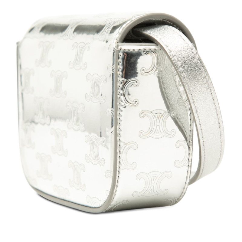 Celine Triomphe Mini Clutch Crossbody Shoulder Bag Pochette Silver Patent — view 2