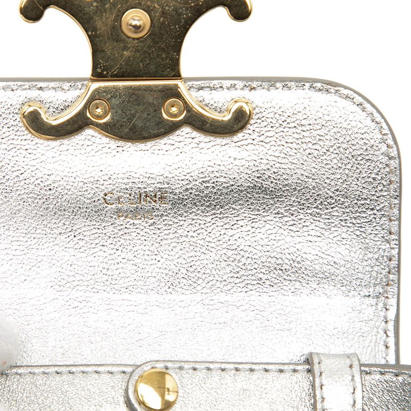 Celine Triomphe Mini Clutch Crossbody Shoulder Bag Pochette Silver Patent — view 5