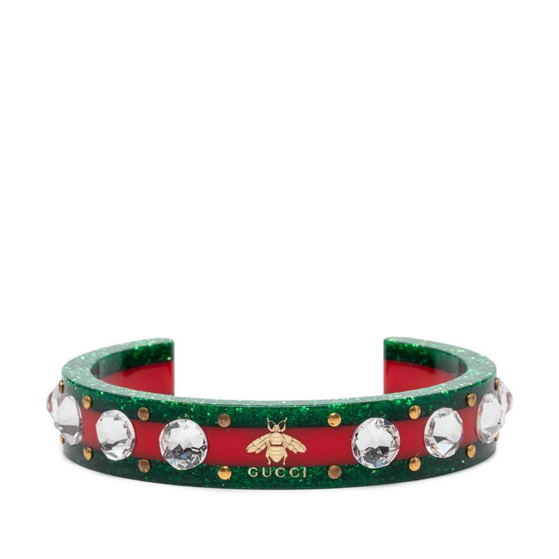 Gucci Sherry Line Bee Bangle Red Green Plastic Crystal Bracelet