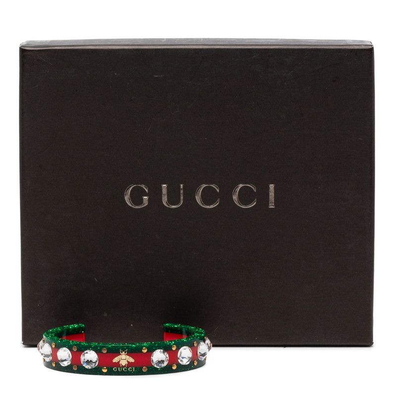 Gucci Sherry Line Bee Bangle Red Green Plastic Crystal Bracelet — view 5