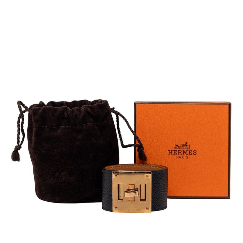 Hermes K-tall Bracelet Black Veau Epsom Plated — view 7