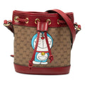 Gucci Doraemon Mini GG Supreme Mini Bucket Bag Brown Red Leather