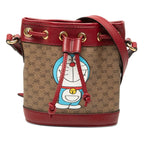 Gucci Doraemon Mini GG Supreme Mini Bucket Bag Brown Red Leather