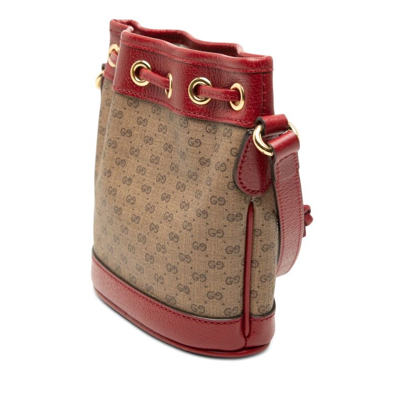 Gucci Doraemon Mini GG Supreme Mini Bucket Bag Brown Red Leather — view 2
