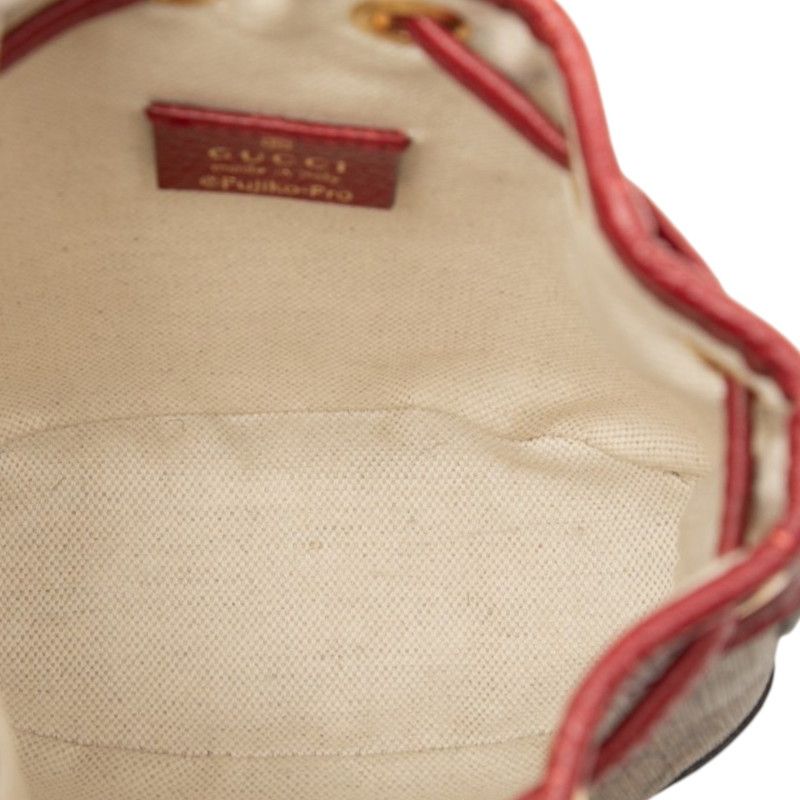 Gucci Doraemon Mini GG Supreme Mini Bucket Bag Brown Red Leather — view 4