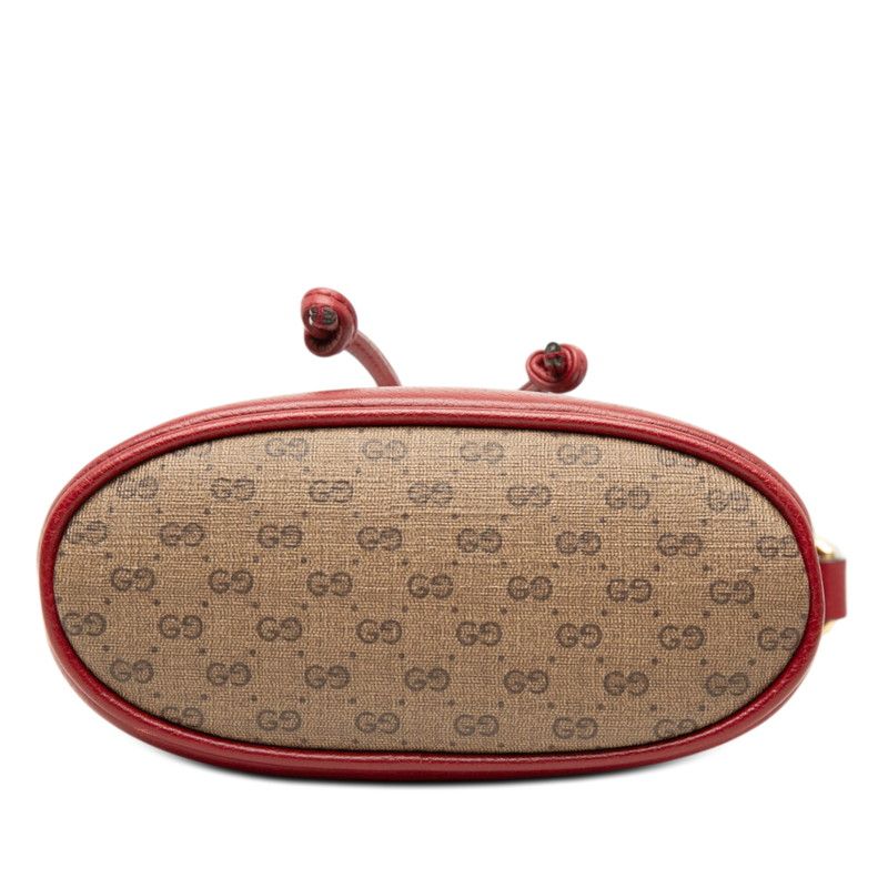 Gucci Doraemon Mini GG Supreme Mini Bucket Bag Brown Red Leather — view 3