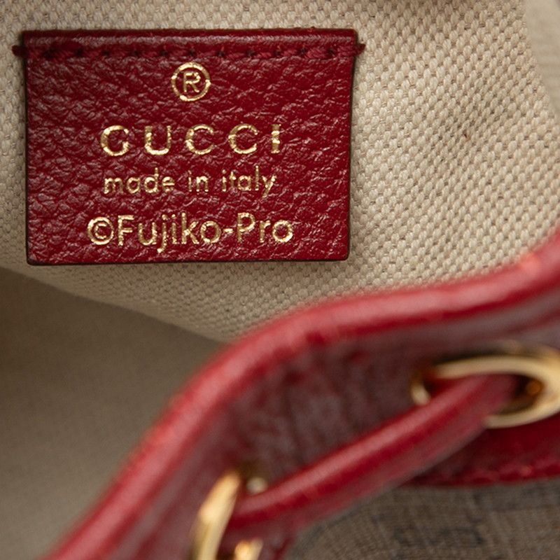 Gucci Doraemon Mini GG Supreme Mini Bucket Bag Brown Red Leather — view 5