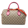 Gucci GG Supreme 2-Way Shoulder Bag Brown Pink Red Patent Leather