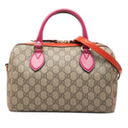 Gucci GG Supreme 2-Way Shoulder Bag Brown Pink Red Patent Leather