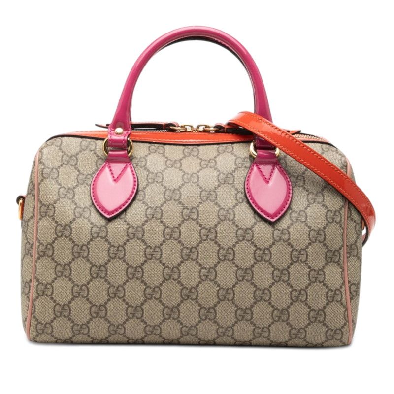 Gucci GG Supreme 2-Way Shoulder Bag Brown Pink Red Patent Leather